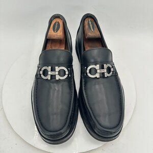 Salvatore Ferragamo Men Size 10D Black Leather Horsebit Loafer Dress Shoes